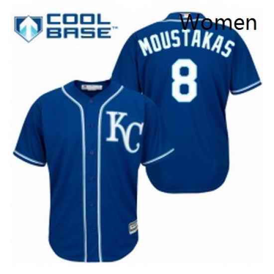 Womens Majestic Kansas City Royals 8 Mike Moustakas Authentic Blue Alternate 2 Cool Base MLB Jersey